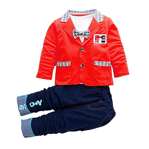 Image of Bold N Elegant Solid Full Sleeve Jacket Coat Blazer with T-Shirt and Denim Blue Trouser Pant 3 Pc Party Suit Set