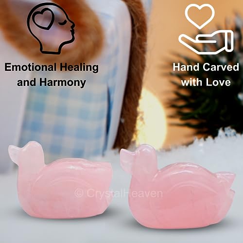 Image of Mandarin Ducks Pair for Love - Rose Quartz Crystal Ducks for Vastu, Pooja, Meditation, Yoga and Room Office Home Decor (150-200 Gram, Rose Quartz)