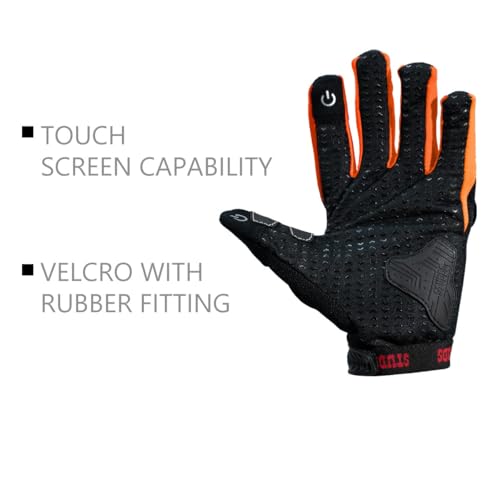 Image of STUDDS SMG 6 Full Finger Bike Riding Gloves with Touch Screen Sensitivity Thumb & Index Finger, Knuckle Protection Mesh Fabric, Anti-Slip Silicon Pads (Orange, XL)