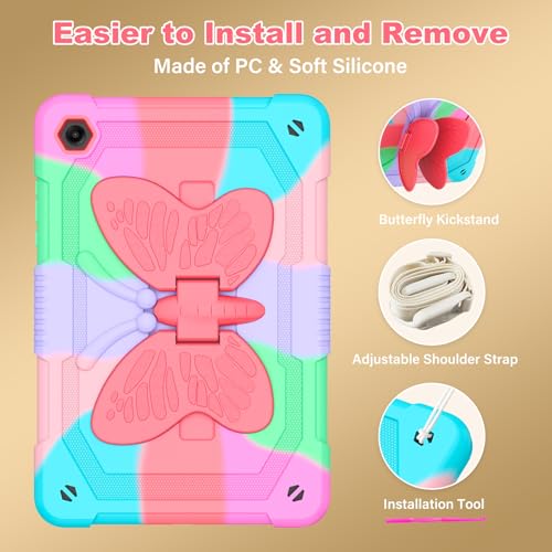 Image of Cover for Samsung Galaxy Tab A11+ Plus /A9+ Plus Case with Screen Protector, Galaxy Tab A11+ /A9+ 11 inch 2025 /2023 Released with Butterfly Stand Shoulder Strap case for Kids Girl, Colorful Blue