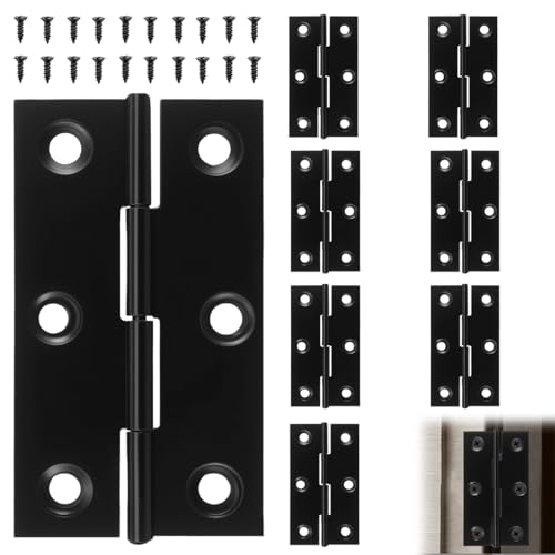 Lot de 8 Charnières Pliables 66mm x 37mm en Acier Inoxydable Noir, Exterieur Charnière Inox,...