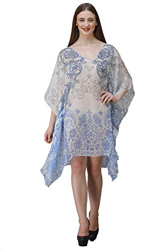 Image of RAVI RAJORIA Georgette Digital Printed Beach Wear Kaftan Blue Free Size R800 | Multi Color 2