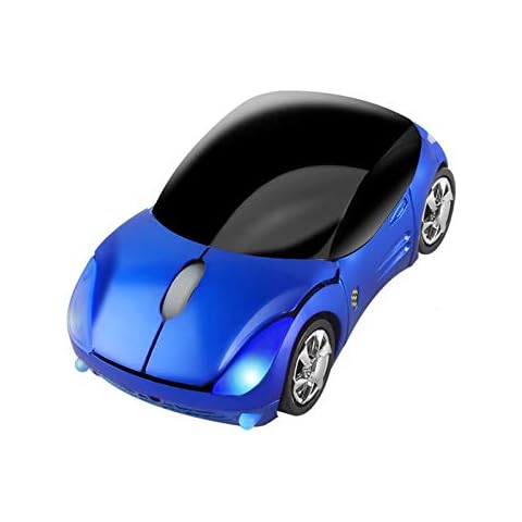 CHUYI Car Shaped Wireless Mouse, Mini Portable Optical Cordless Mice for School Travel Home Office Business, for PC Computer Laptop Gift (Blue) Cover