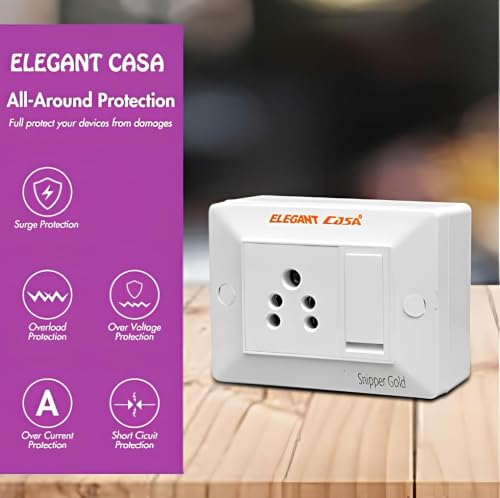 Image of Elegant Casa 6 Amp Electric Extension Board with Cord 1 Socket with Individual Switch Light and Small Appliances with 6 Amp Plug Top 3 Core 1.5 Mm, PTC Connector