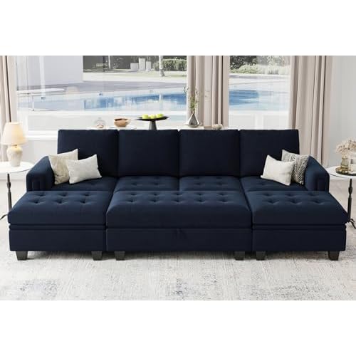 Belffin Velvet Convertible 4-Seat Sectional Sleeper Sofa with Reversible Chaise Sleeper Sectional Couch Bed with Storage Ottoman Sectional Sofa Couch