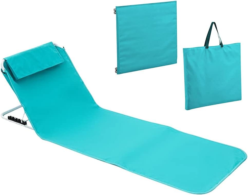 D-Rings Tumbona plegable para jardín o spa, carga pesada, para playa, con respaldo regulable sin niveles, las esterillas de playa y ahorro de espacio plegables (A1)