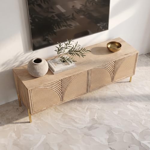 Image of The Attic Arcus TV Cabinet, Solid Wood Sideboard TV Cabinet for Living Room, Natural Finish