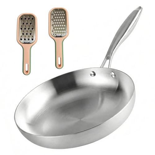 Sarten Acero Inoxidables, con 2 ralladores, diametro de 24 cm, sin antiadherente, es ideal para freír y guisar, Sartén de acero inoxidable para tipo de cocinas: gas, vitrocerámica e inducción