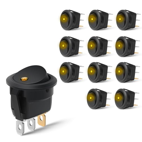 Image of Nilight 12PCS Round Rocker Switches 12V 24V 20A Yellow LED Toggle swtiches