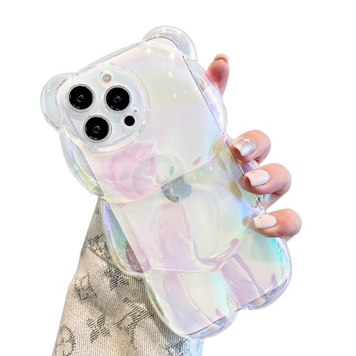 Coque iPhone 15 Pro Max ours holographique 3D transparente antichoc pour femme