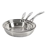 ProCook Professional Stainless Steel Frying Pan Set Uncoated Induction & Oven Safe Pans Dishwasher Safe Cookware - 3 Piece, 20/24/28 cm
