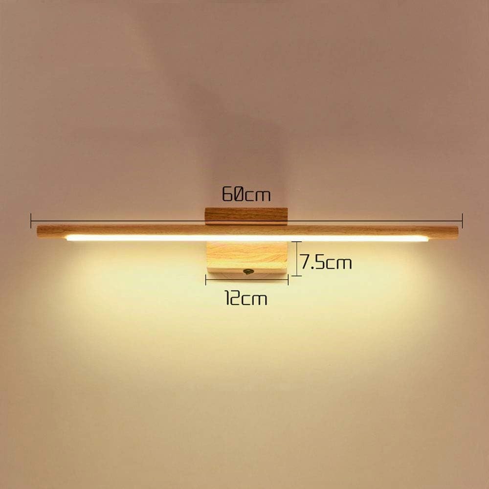 Lampada da Specchio LED 60cm, Applique da Parete in Legno per Bagno, Luce Senza Sfarfallio per Trucco e Armadio, Warm Light