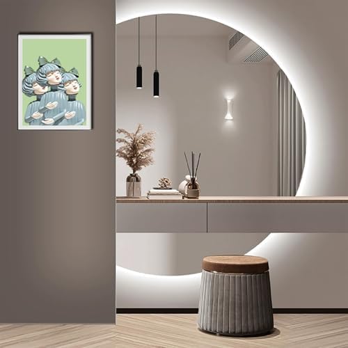 Tri-Color Dimmable Modern Smart LED Bathroom Mirror, Anti-Fog, Touch Control, Frameless Wall Mounted, Half Circle Design, (Right, 28"x39")