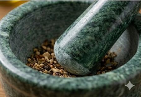 Image of Premium White Marble Mortar and Pestle Set (Okhli /Masher) | Solid Stone Grinding Bowl for Spices, Herbs, Garlic, and Masala | Natural, Heavy, Non-Porous Kitchen Tool (Green, 3 Inch)