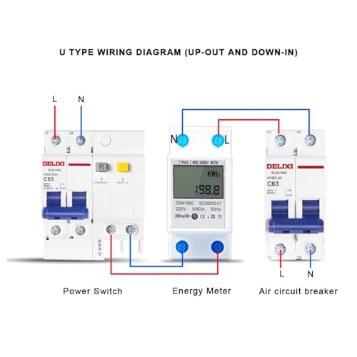 Compteur d'énergie électronique KWh monophasé Din Rail 5-80A - 3