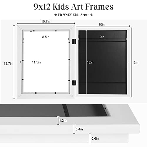 Image of [2Pack] Kids Art Frames, 9x12 Front Opening Kids Artwork Frames Changeable, White Artwork Display Storage Frame for Wall, Holds 50 Pcs, for 3D Picture, Crafts, Children Drawing, Hanging Art, Portfolio