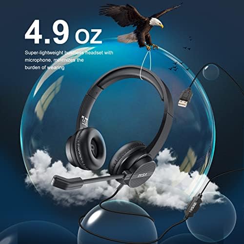 EKSA H12E USB Headset with Microphone, Computer Headphone with Environmental Noise Cancellation Mic, Volume & Mute Control, Business Headsets for PC, Home, Office, Remote Learning