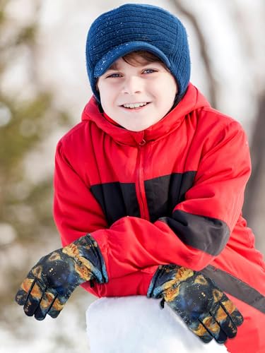 Image of SATINIOR 2 Pairs Kids Waterproof Winter Snow Gloves Ski Gloves for Boy Girl Outdoor Warm Thickening Snowboard
