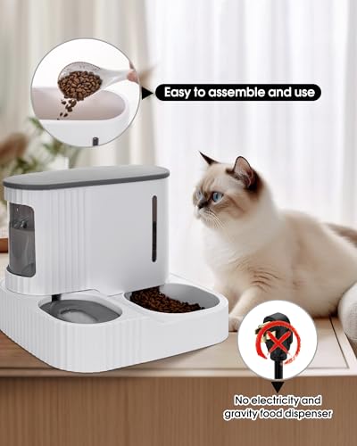Automatic Cat Feeder,Gravity Auto Timed Pet Dry Food Self Feeding Container Dishes Bowl and Water Dispenser Fountain for Dog Puppy Kitten Kit Set Integrated 2 in 1 Continuous Tray(Grey) - Image 5