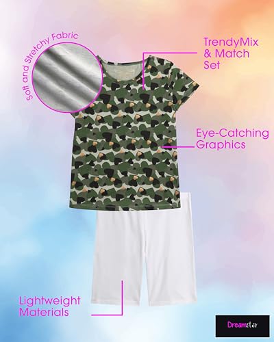 Image of Dreamstar Girls Bike Short Set - 6 Piece Graphic Tee Shirts and Athletic Performance Bike Shorts for Girls Activewear Set