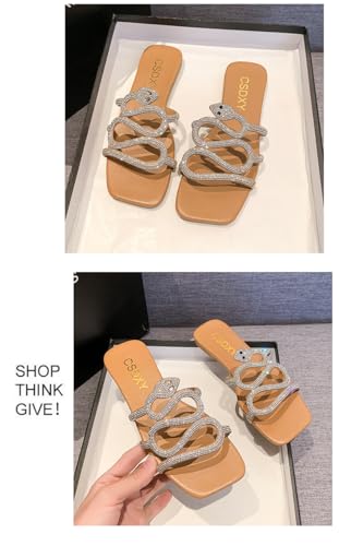 Large size women's shoes summer fashion rhinestone snake-shaped flat-bottomed slippers personalized wear flat-heeled one-word cool slippers2