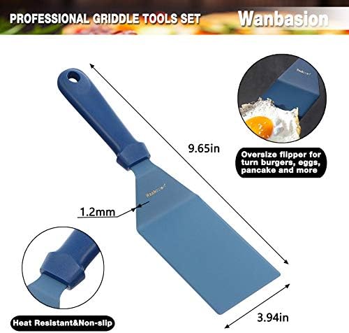 Wanbasion Blue BBQ Griddle Accessories Set, Flat Top Griddle Accessories, BBQ Griddle Accessories Kit with Heavy Duty Scraper Spatula Turner and Bottles