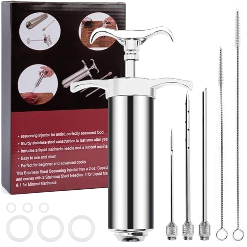 Dormercy Kit de jeringa para inyector de carne, inyector de sabor con 3 agujas de adobo, jeringa de inyección de alimentos de cocina de acero inoxidable para cocinar pavo