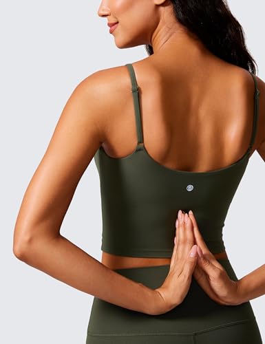 Image of CRZ YOGA Butterlift Scoop Neck Crop Tank Top | Medium Support, Removable Pads, Yoga, Buttery Soft, Adjustable U Back, Longline Sports Bras for Women