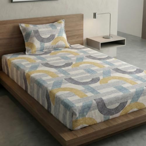 Image of Home Sizzler 210 TC Microfibre Grey Tartan Single Fitted Bedsheet (36X72 inch) with 1 Pillow Cover