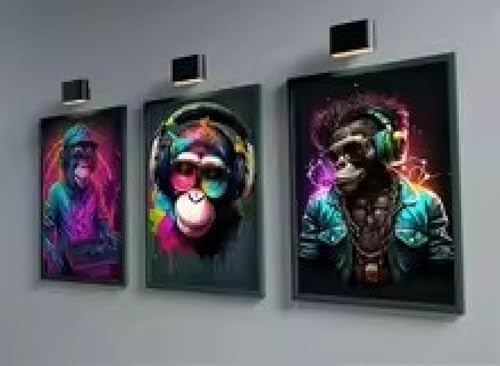 Tableau Singe Casque DJ pour Ambiance Bar et Salon Deco Murale Rock Lumineuse
