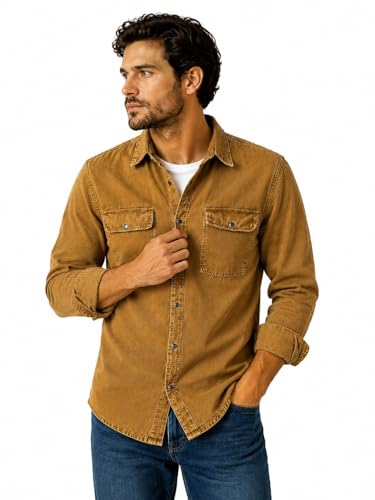 Image of Men's Slim Fit Western Denim Shirt with Dual Chest Pockets - Long Sleeve Button-Down Casual | Smart Casual Fashion Wear |Durable Tich snap Buttons.