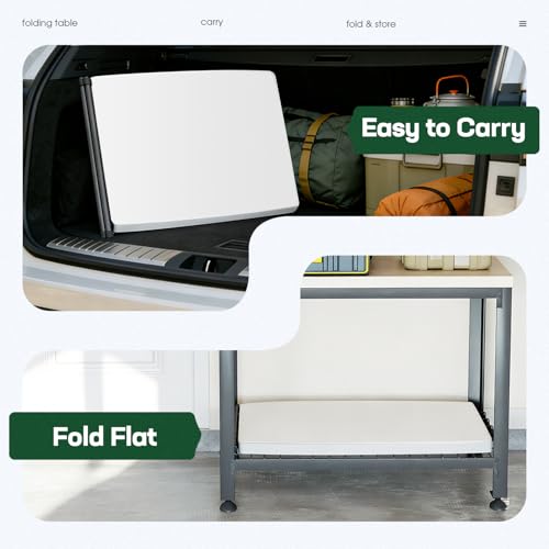 Image of BestOffice 30 Inch Picnic Table, Utility Foldable Tray Table for Small Spaces, Small Desk Adjustable Height for Party Event, Camping, White