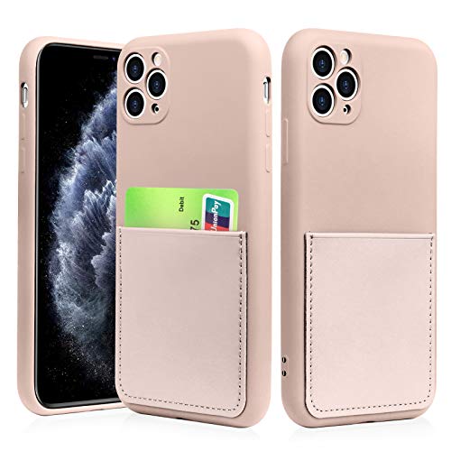 MZELQ iPhone 11 Pro Max Case 2019 (6.5 Inch) Liquid Silicone Card Slot Soft Thin Ultra Slim Fit Cover Shockproof Anti Scratch Microfiber Lining Full Body Protection Shell-Sand Pink