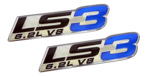 ERPART LS3 6.2L V8 Blue Engine Emblems Badges Highly Polished Aluminum Chrome Silver Compatible with GM Performance Chevy Corvette C6 ZR1 Camaro SS RS Pontiac G8 GXP Holden Vauxhall VXR8 (Pack of 2)