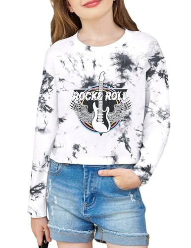 Image of Arshiner Girls Crop Tops Long Sleeve Shirts Drop Shoulder Crewneck Casual Fashion T Shirts Tee