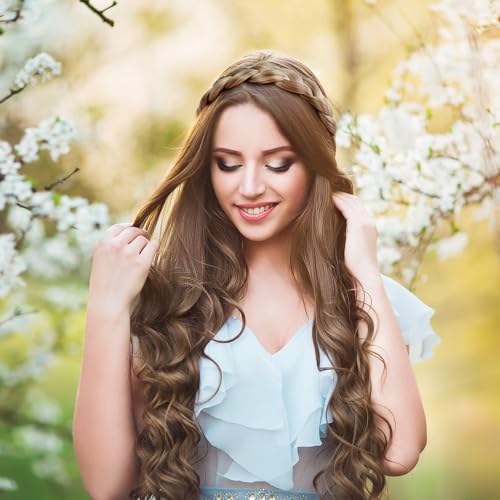 Geflochtenes Haarband, 3 Stränge Haarband Geflochten, Verstellbarer Geflochtenes Stirnband, Elastische Geflochtener Haarreif für Damen Mädchen, Geflochtener Zopf Haarbands für Hochzeit Oktoberfest