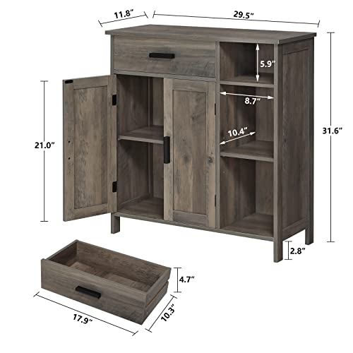 Weenfon Storage Cabinet, Coffee Bar Cabinet With Drawer, Bathroom Cabinet With Doors And Shelves, Freestanding Cupboard For Living Room, Rustic Oak thumb #2