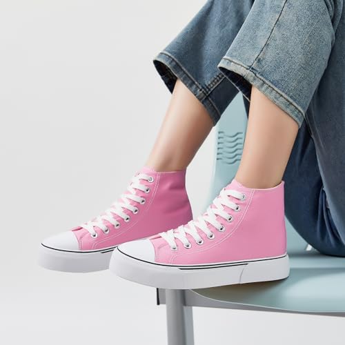 hash bubbie High Top Sneakers for Women Classic High Tops Canvas Shoes Lace up Women's Fashion Sneaker(Bright Pink,US8W/US6M)