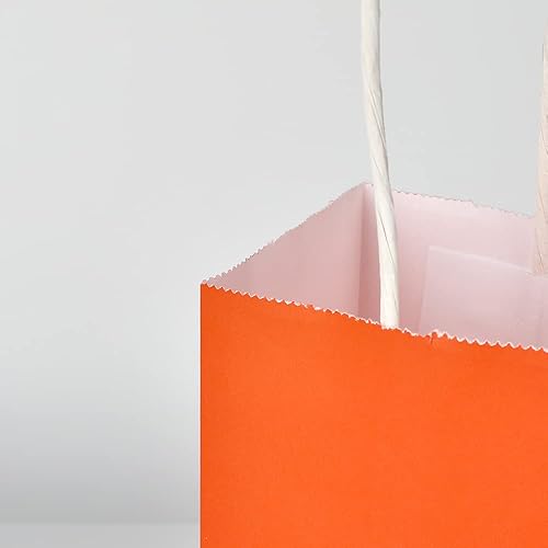 Miniatura 6 de Oikss Paquete de 100 bolsas de papel kraft medianas de 8 x 4.75 x 10 pulgadas con asas a granel, bolsas de papel para cumpleaños, bodas, fiestas,