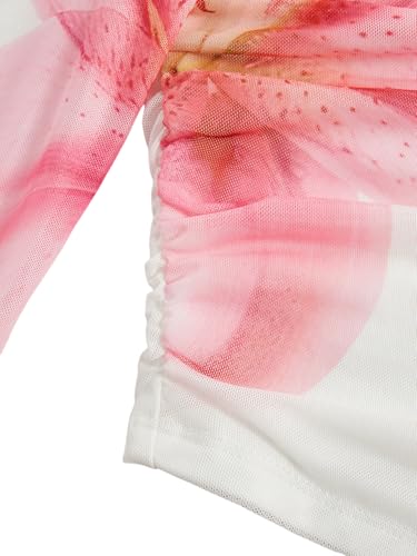 Image of Floerns Girls Bell Long Sleeve Square Neck Asymmetrical Hem Mesh Ruched Crop Tops Tees