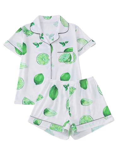Image of Verdusa Women's 2 Piece Sleepwear Button Down Pajama Sets Short Sleeve Shirt and Shorts