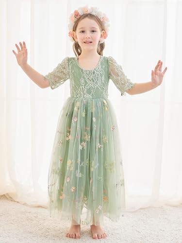 Flower Girl Dress Floral Embroidered Tulle/Lace Dresses for Wedding Garden Party Girl's Fairy Dresses4