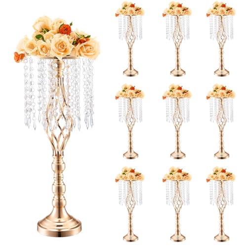 Support de fleurs mariage or et cristal vase haut pour cérémonie