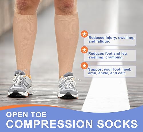 Image of Refeel Open Toe Compression Socks for Women & Men Wide Calf, 15-20mmHg Toeless Knee High Stockings for Circulation Support
