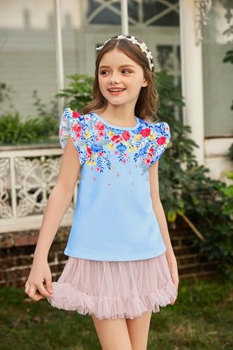 Image of Arshiner Girls Shirts Ruffle Short Sleeve Summer Cute Casual Crewneck Tops Blouse Tee
