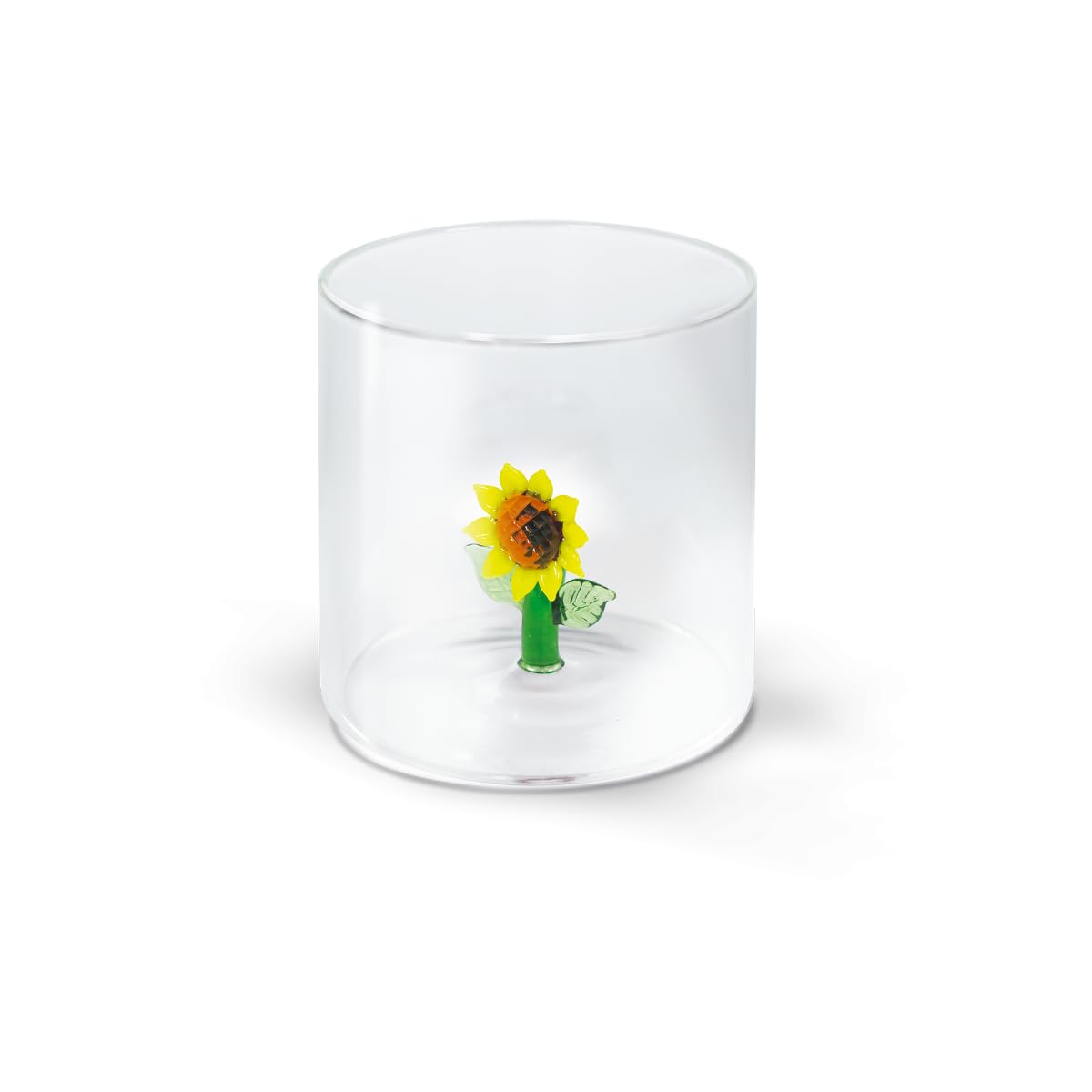 WD Lifestyle Bicchiere in vetro borosilicato. Capacità 250 ml. Decoro girasole.