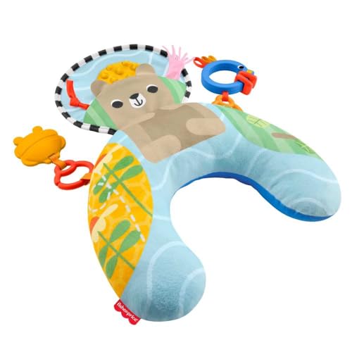 Fisher-Price Almofada para brincar bocabajo aventuras sensoriais brinquedo com mordedor, chocalho e atividades sensoriais para bebés a partir de 0 meses, JHB44