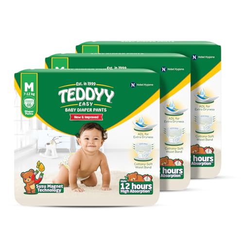 Image of TEDDYY Baby Diapers Pants Easy Medium 66 Count (Pack of 3), 7-12 kgs, 12 hrs Leak Protection, Anti - Bacterial