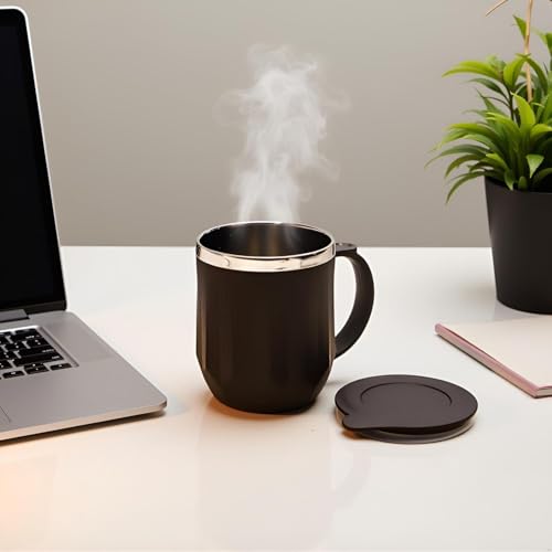 Image of Insulated Coffee Mug 350 ml - Leakproof Lid, Double Wall Stainless Steel Tea Mug, Cool Touch Outer, Travel Cup for Office & Car, Keeps Drinks Hot /Cold - Black