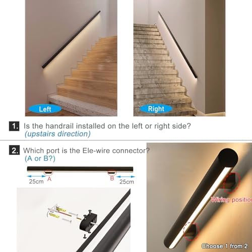 LED Handrails for Indoor Stairs, Illuminated Rustic Black Industrial Pipe Railing, 90° Corner Connector, Modern Handrail with LED Lighting for Enhanced Safety and Style